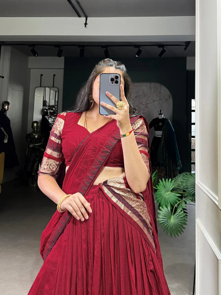 Dixz Fashion Pure Chanderi Plain With Zari Weaving Work Border Navaratri Lehenga Choli
