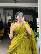 Dixz Fashion Pure Chanderi Plain With Zari Weaving Work Border Navaratri Lehenga Choli