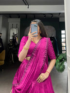 Dixz Fashion Pure Chanderi Plain With Zari Weaving Work Border Navaratri Lehenga Choli
