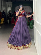 Dixz Fashion Pure Rayon Embossed Design With Sequins Lace Boarder Navratri lehenga