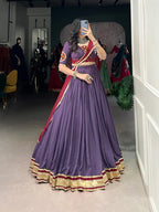 Dixz Fashion Pure Rayon Embossed Design With Sequins Lace Boarder Navratri lehenga