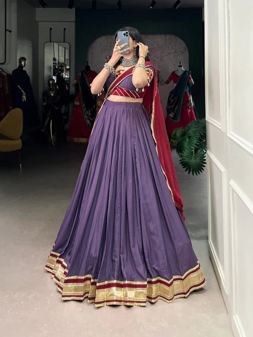Dixz Fashion Pure Rayon Embossed Design With Sequins Lace Boarder Navratri lehenga