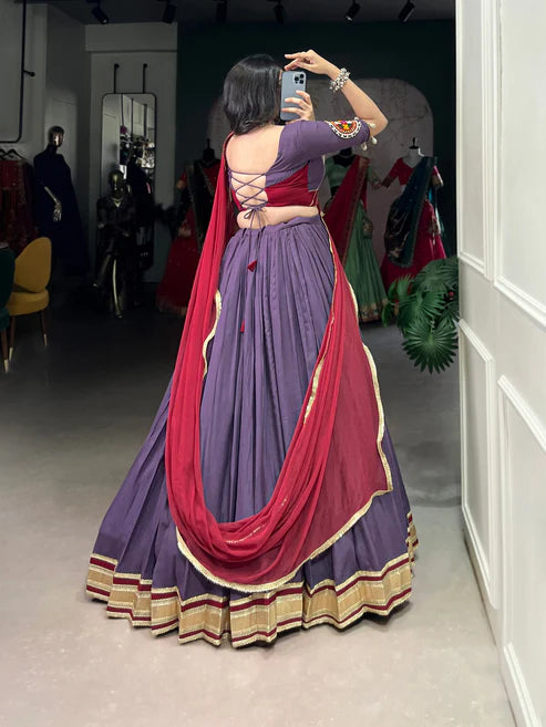 Dixz Fashion Pure Rayon Embossed Design With Sequins Lace Boarder Navratri lehenga