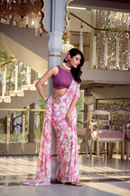 Dixz Fashion Weightless Marbal Foral Print With Pearl Lace Border Saree