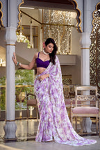 Dixz Fashion Weightless Marbal Foral Print With Pearl Lace Border Saree