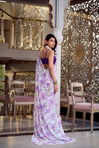 Dixz Fashion Weightless Marbal Foral Print With Pearl Lace Border Saree