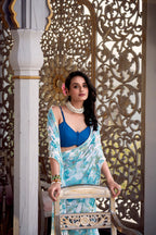 Dixz Fashion Weightless Marbal Foral Print With Pearl Lace Border Saree
