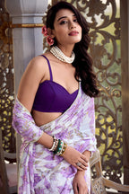 Dixz Fashion Weightless Marbal Foral Print With Pearl Lace Border Saree