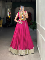 Dixz Fashion Rayon Lehenga Set with Gamthi Work Blouse & Gota Patti Detailing for Navaratri