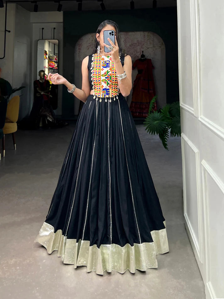 Dixz Fashion Rayon Lehenga Set with Gamthi Work Blouse & Gota Patti Detailing for Navaratri
