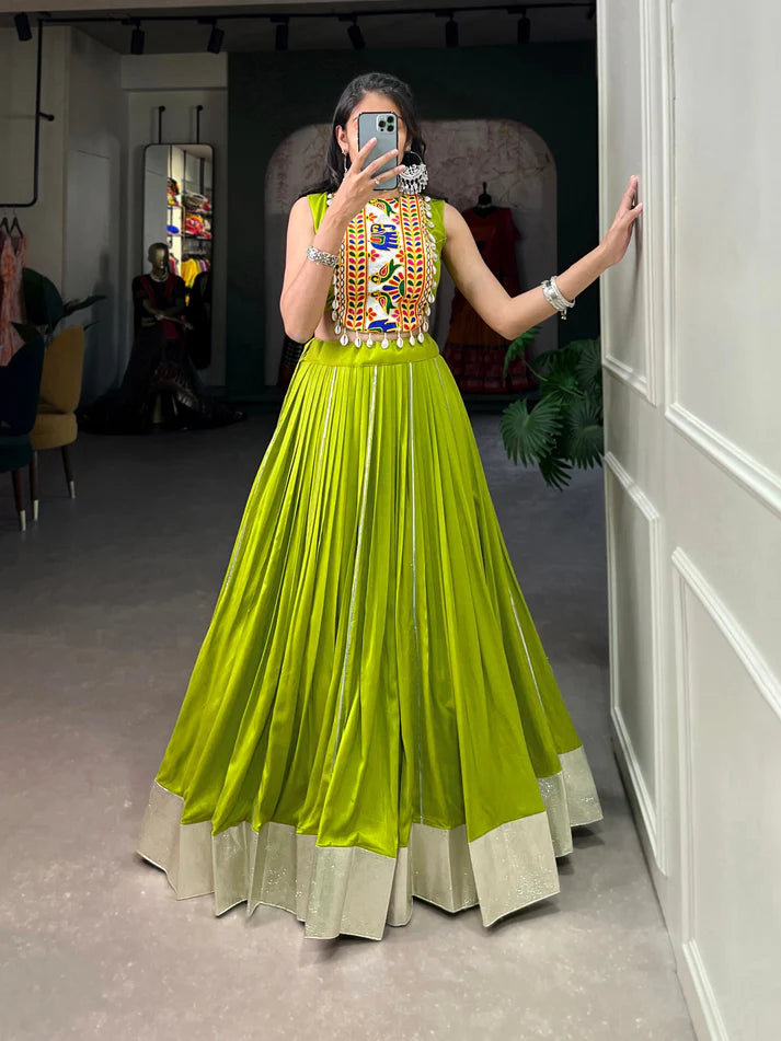 Dixz Fashion Rayon Lehenga Set with Gamthi Work Blouse & Gota Patti Detailing for Navaratri