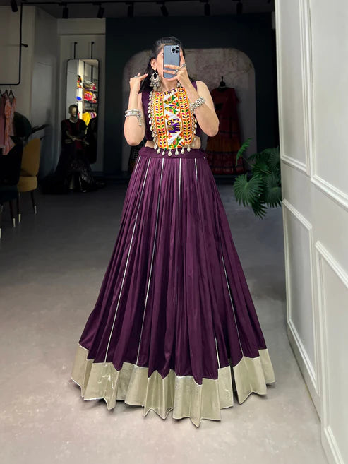 Dixz Fashion Rayon Lehenga Set with Gamthi Work Blouse & Gota Patti Detailing for Navaratri