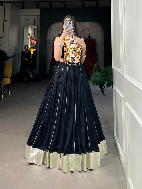 Dixz Fashion Rayon Lehenga Set with Gamthi Work Blouse & Gota Patti Detailing for Navaratri
