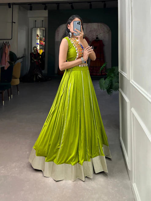 Dixz Fashion Rayon Lehenga Set with Gamthi Work Blouse & Gota Patti Detailing for Navaratri