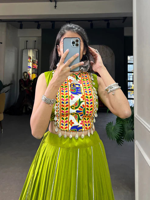 Dixz Fashion Rayon Lehenga Set with Gamthi Work Blouse & Gota Patti Detailing for Navaratri
