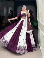 Dixz Fashion Traditional Mirror Gamthi Cotton Lehenga Set with Bandhej Touch for Navaratri