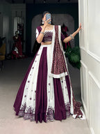 Dixz Fashion Traditional Mirror Gamthi Cotton Lehenga Set with Bandhej Touch for Navaratri