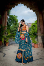 Dixz Fashion Pure Rayon Navratri Chaniya Choli, Complete with Sophisticated Printed Foil Work and Gamthi Patch & Lace Touch-Up for Navaratri