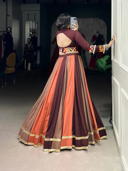 Dixz Fashion Pure Rayon Embossed Lehenga Set with Mirror Gamthi Work Blouse for Navaratri