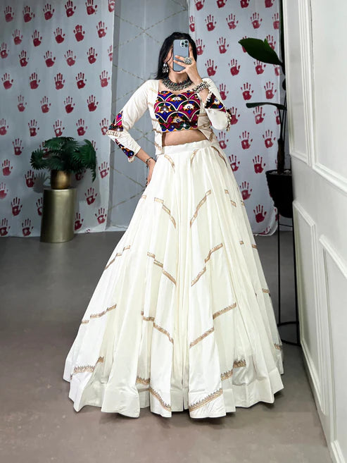 Dixz Fashion Pure Rayon Mirror Work Stitched Lehenga Set for Navaratri