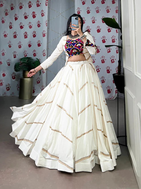 Dixz Fashion Pure Rayon Mirror Work Stitched Lehenga Set for Navaratri