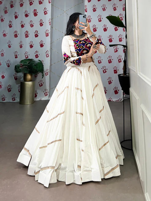 Dixz Fashion Pure Rayon Mirror Work Stitched Lehenga Set for Navaratri