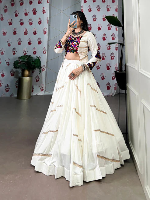 Dixz Fashion Pure Rayon Mirror Work Stitched Lehenga Set for Navaratri