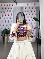 Dixz Fashion Pure Rayon Mirror Work Stitched Lehenga Set for Navaratri