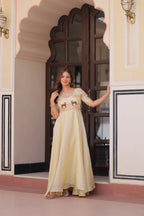 Dixz Fashion Gold Crush With Beads Embroidered Work Gown