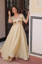 Dixz Fashion Gold Crush With Beads Embroidered Work Gown