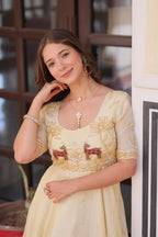 Dixz Fashion Gold Crush With Beads Embroidered Work Gown