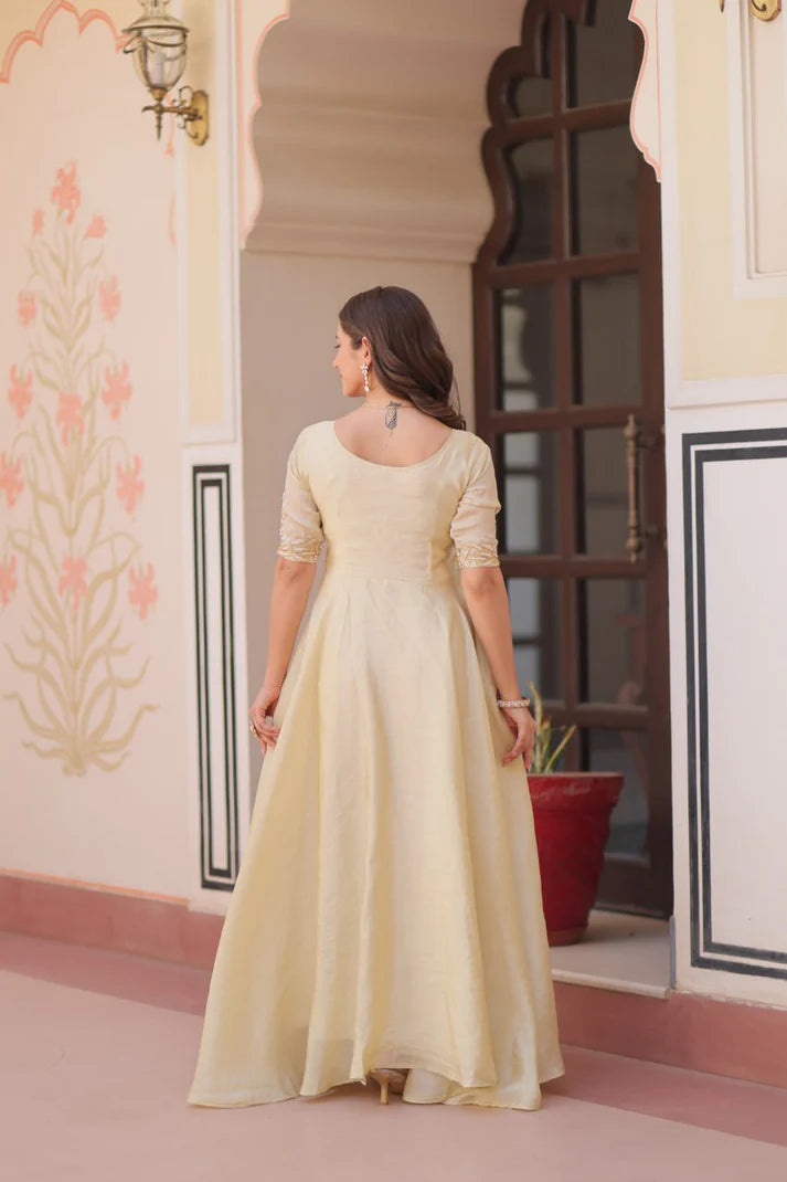 Dixz Fashion Gold Crush With Beads Embroidered Work Gown