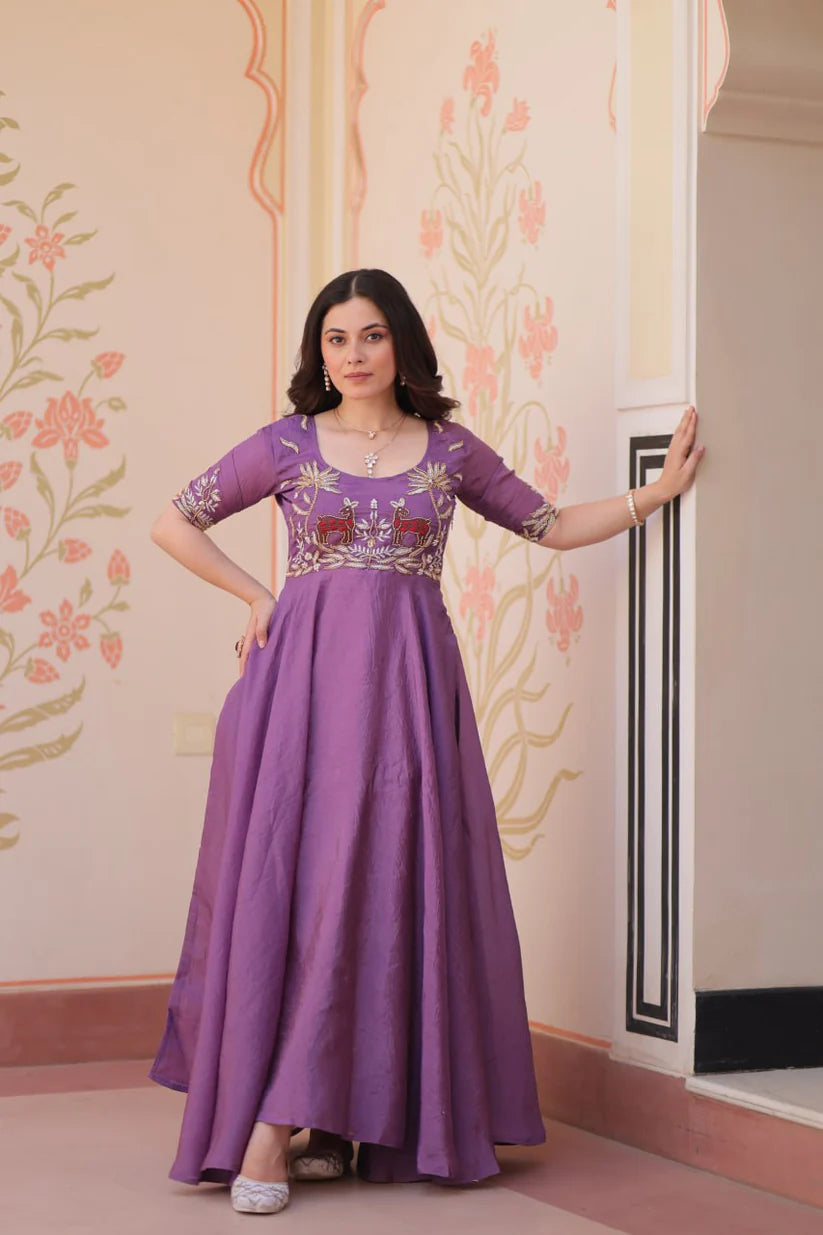 Dixz Fashion Gold Crush With Beads Embroidered Work Gown
