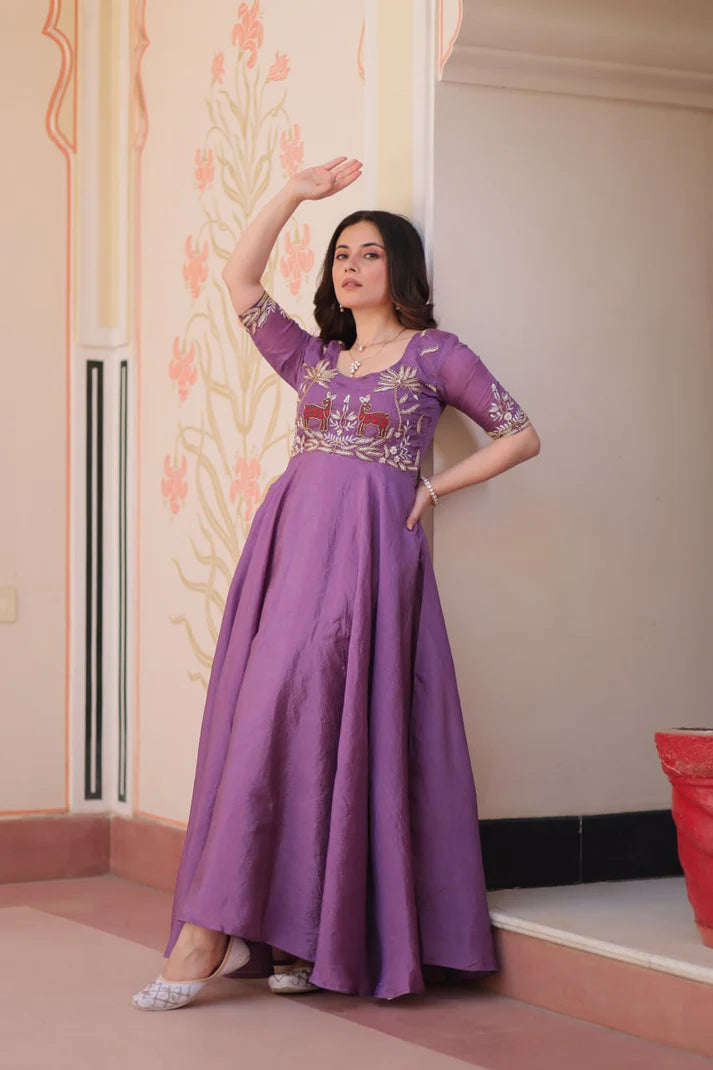 Dixz Fashion Gold Crush With Beads Embroidered Work Gown