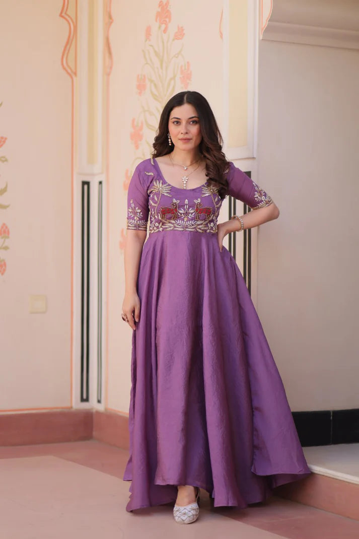Dixz Fashion Gold Crush With Beads Embroidered Work Gown