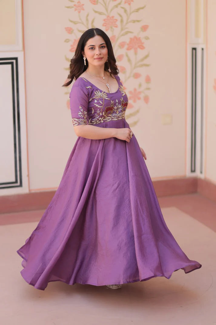 Dixz Fashion Gold Crush With Beads Embroidered Work Gown