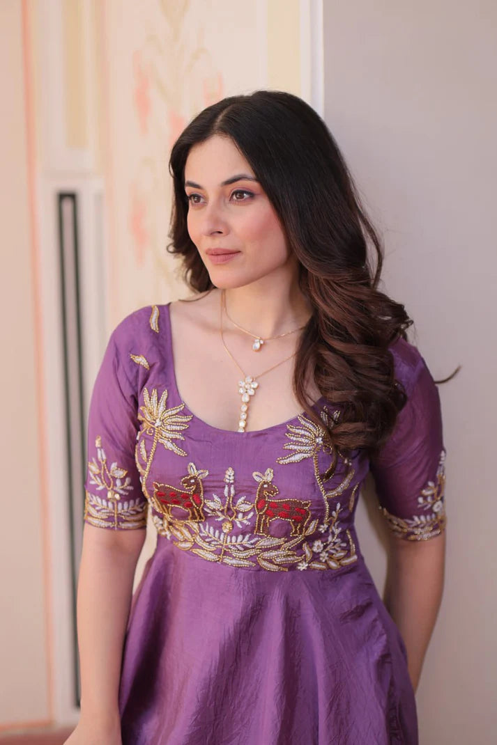 Dixz Fashion Gold Crush With Beads Embroidered Work Gown