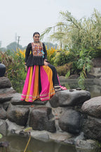 Dixz Fashion Multicolour Kutchi Gamthi Work Peplum Top with Gota-Patti Lace Lehenga Set For Navratri