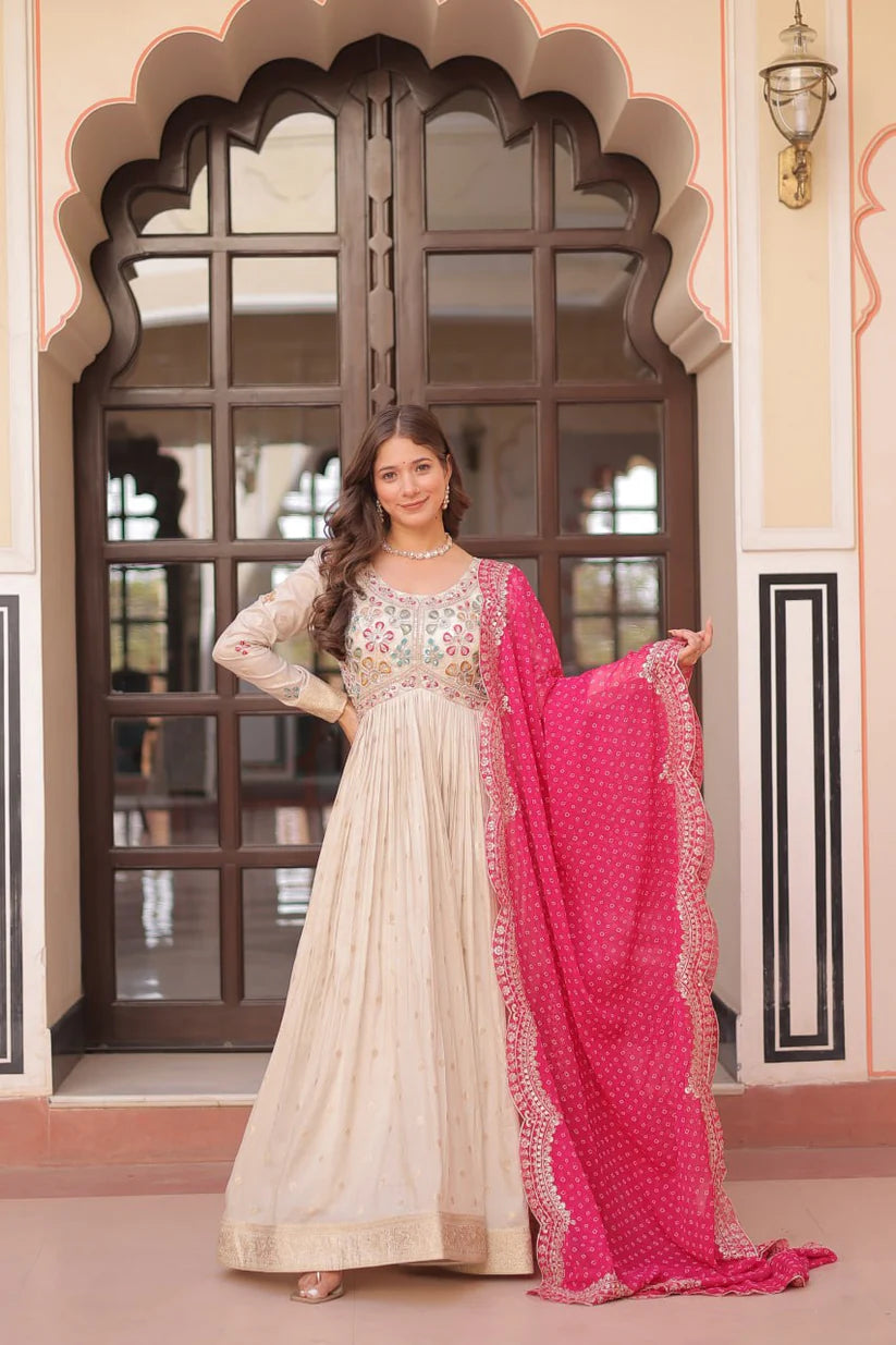 Dixzz Fashion Cosmos weaving Jequard with Pearl Beads Embroidered work For Gown