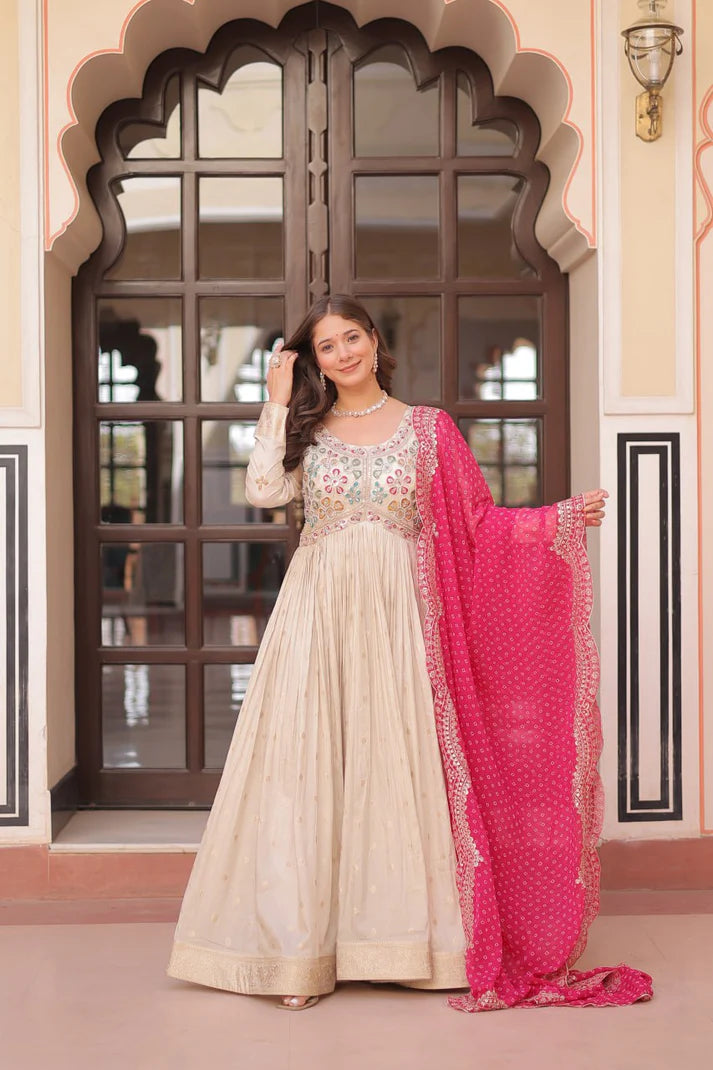 Dixzz Fashion Cosmos weaving Jequard with Pearl Beads Embroidered work For Gown
