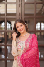 Dixzz Fashion Cosmos weaving Jequard with Pearl Beads Embroidered work For Gown