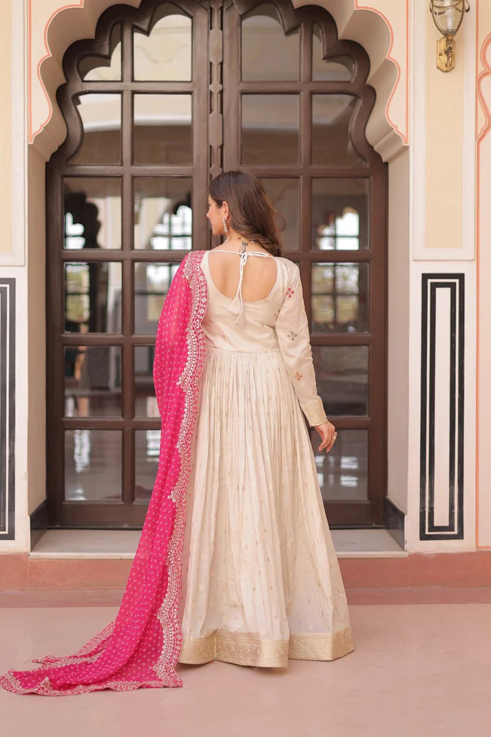 Dixzz Fashion Cosmos weaving Jequard with Pearl Beads Embroidered work For Gown