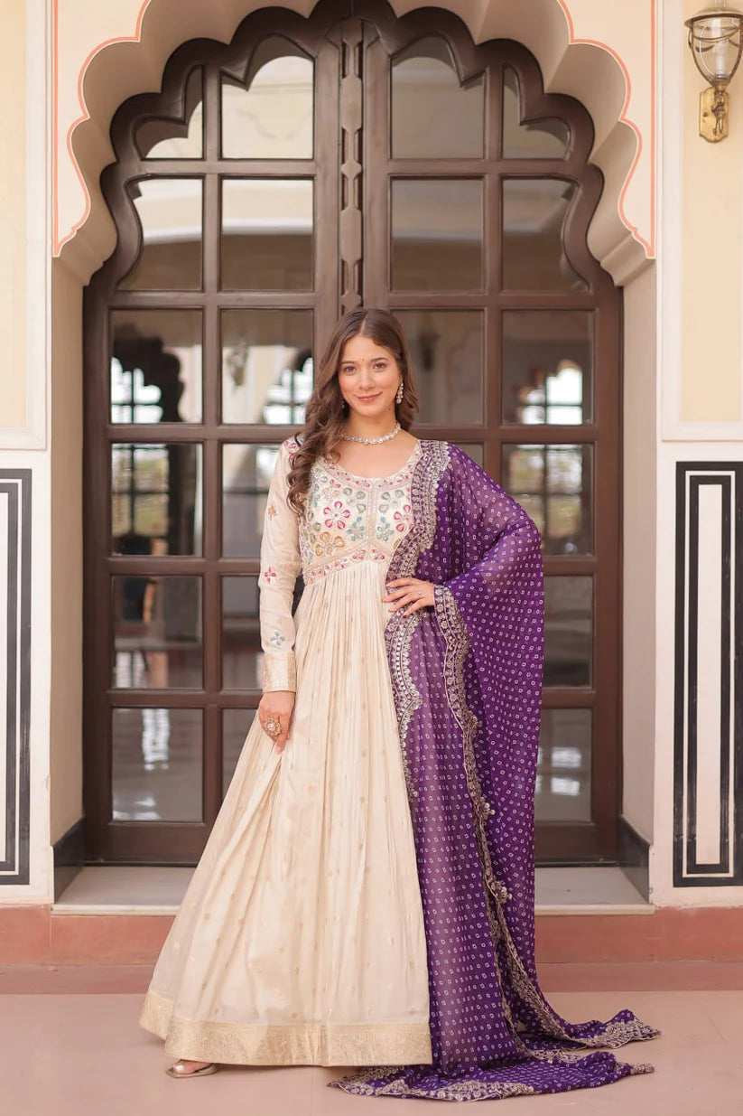 Dixzz Fashion Cosmos weaving Jequard with Pearl Beads Embroidered work For Gown