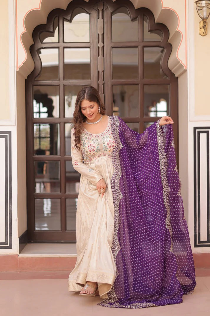 Dixzz Fashion Cosmos weaving Jequard with Pearl Beads Embroidered work For Gown