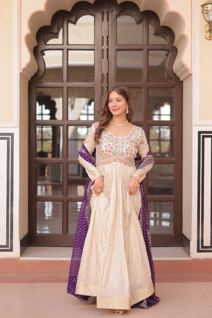 Dixzz Fashion Cosmos weaving Jequard with Pearl Beads Embroidered work For Gown