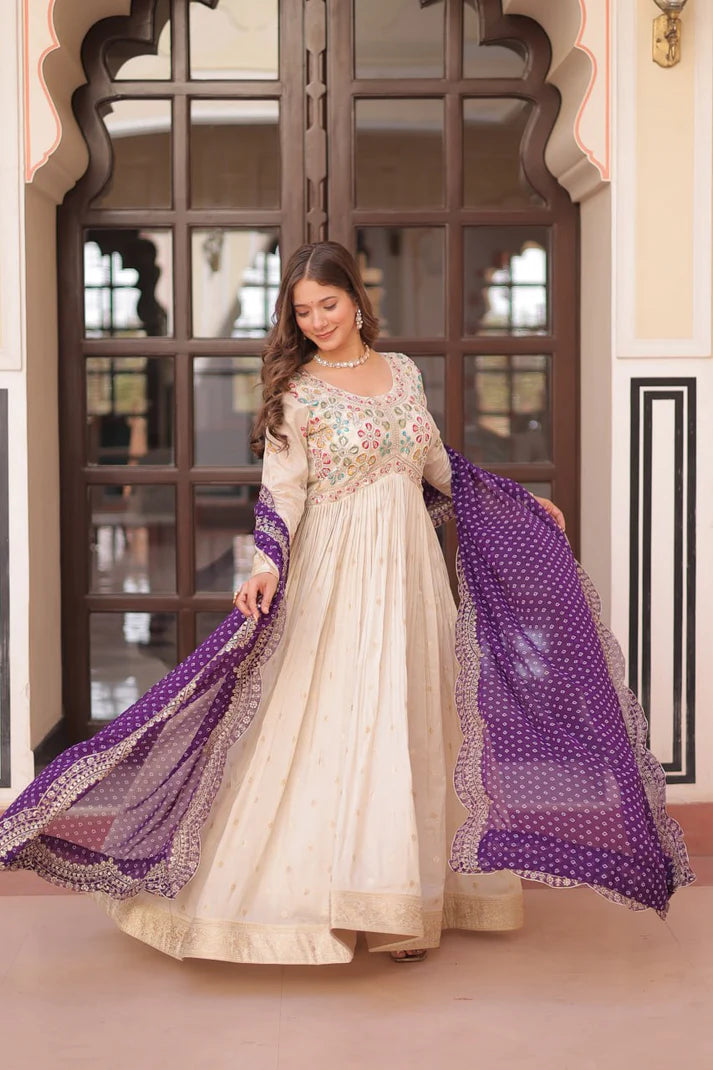 Dixzz Fashion Cosmos weaving Jequard with Pearl Beads Embroidered work For Gown