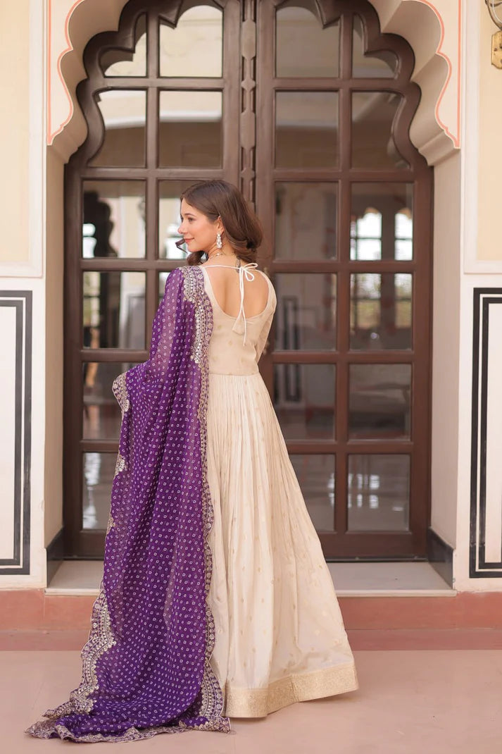 Dixzz Fashion Cosmos weaving Jequard with Pearl Beads Embroidered work For Gown