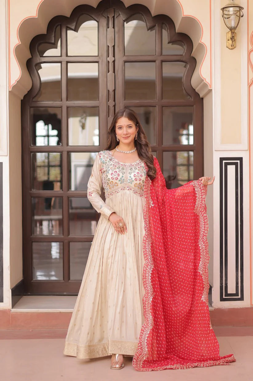 Dixzz Fashion Cosmos weaving Jequard with Pearl Beads Embroidered work For Gown