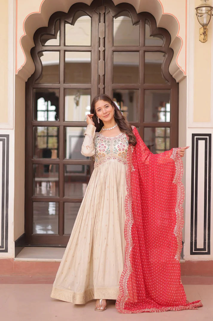 Dixzz Fashion Cosmos weaving Jequard with Pearl Beads Embroidered work For Gown
