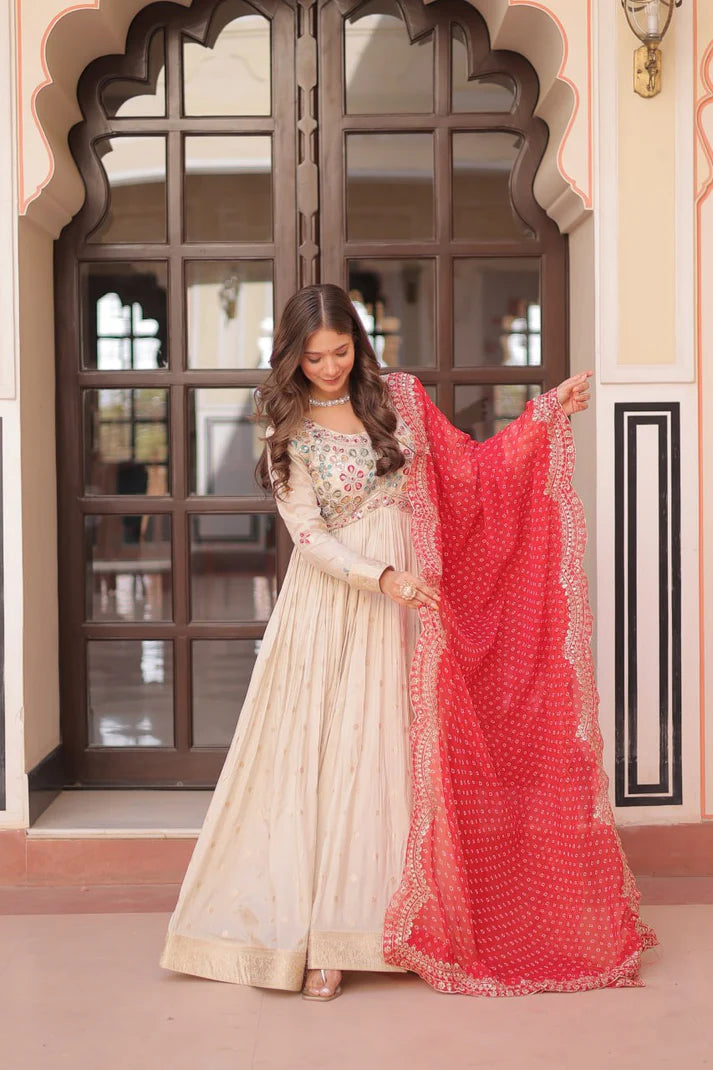 Dixzz Fashion Cosmos weaving Jequard with Pearl Beads Embroidered work For Gown